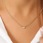 Cuban Link Bezel Setting Emerald Cut CZ Diamond Silver Necklace