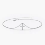 Tiny CZ Diamond Cross Charm Silver Bracelet