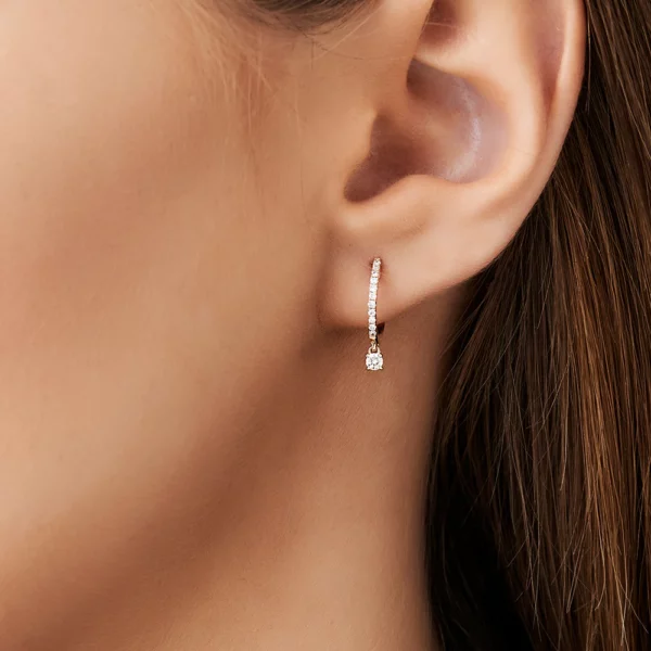 Diamond Huggies with a Dangling Marquise Diamond
