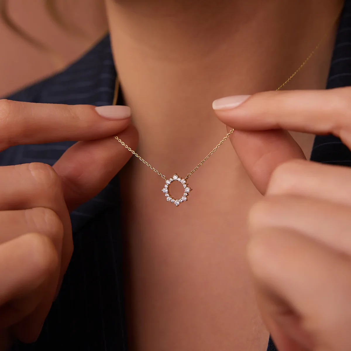Gold Diamond Sun Circle Necklace