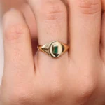 Baguette Emerald Signet Silver Ring