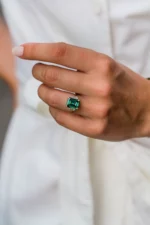 3.95 Carat Emerald Cut Diamond Solitaire Silver Ring