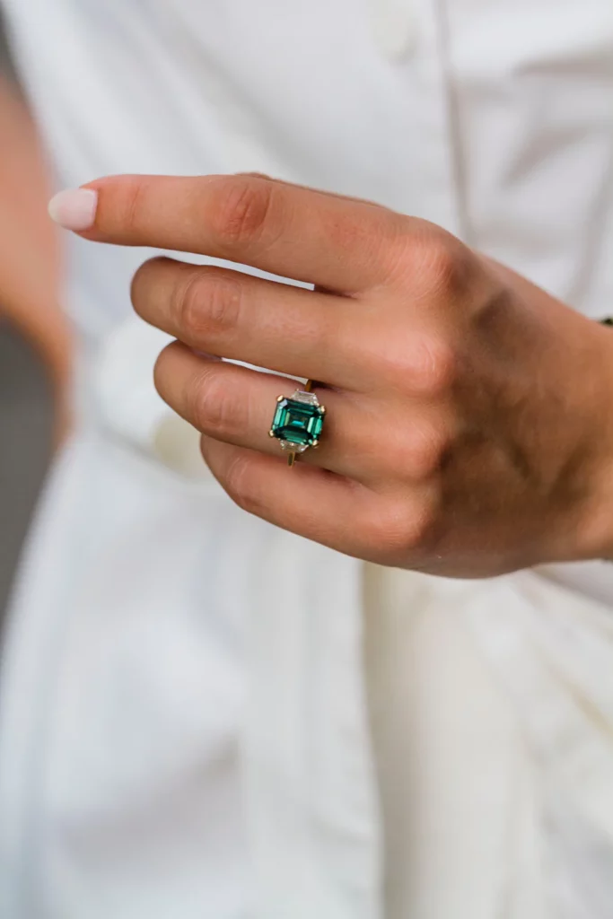 3.95 Carat Emerald Cut Diamond Solitaire Silver Ring