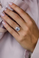 4.6 Carat Emerald Cut Diamond Silver Ring