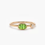 Lab Oval Peridot and Diamond Silver Ring