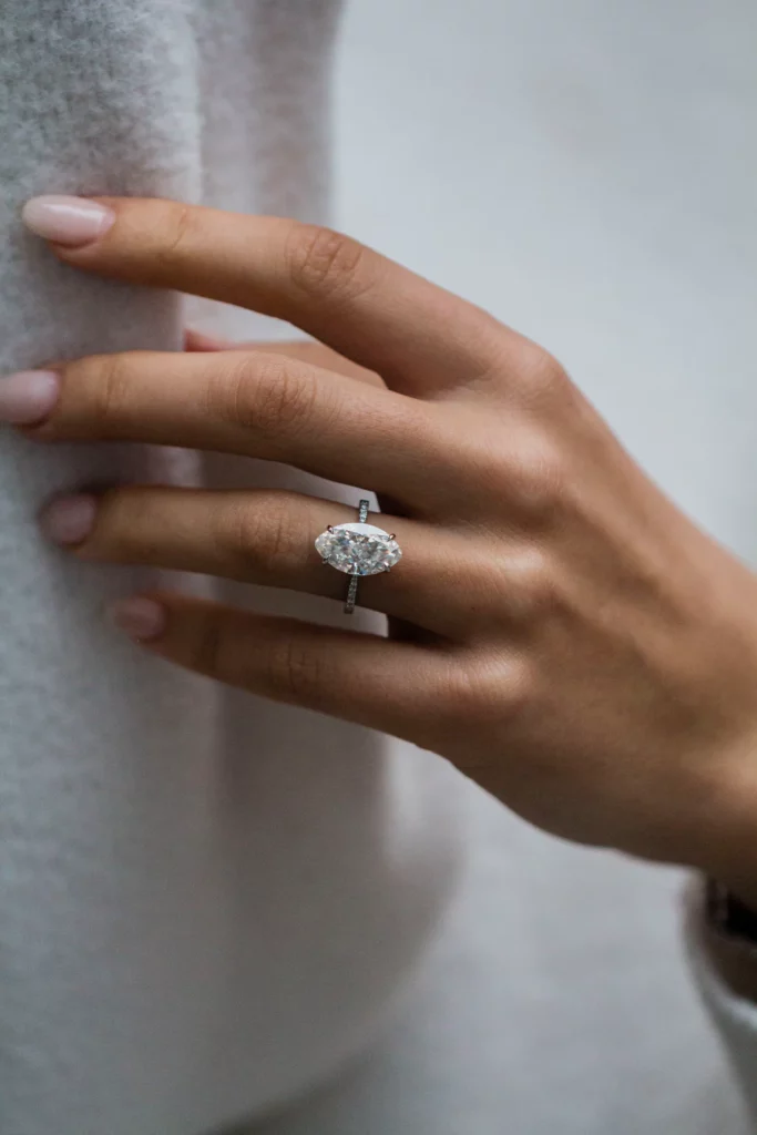 4.5 Carat Moval Cut Diamond Solitaire Silver Ring