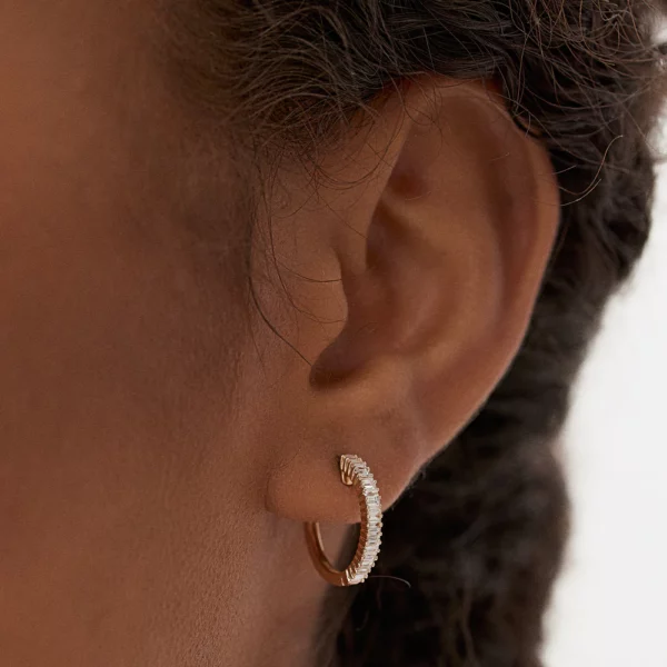 Baguette Diamond Hoop Silver Earrings
