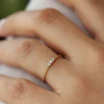 Swarish Jewels 3 Stone Beaded Diamond Silver Ring