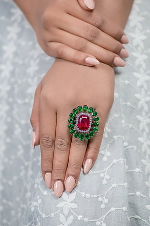 925 Sterling Ruby & Emerald Ring