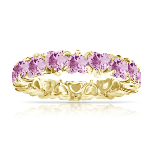 Intercalating Heart Shaped Pink Sapphires Eternity Silver Band
