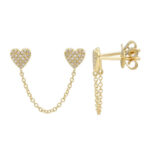 Double Heart Pave Silver Chain Earring