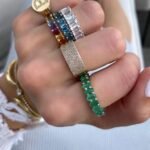3/4 Gemstone Rainbow Silver Ring Petite Emerald Cut - Image 2