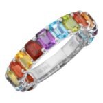 3/4 Gemstone Rainbow Silver Ring Petite Emerald Cut - Image 3