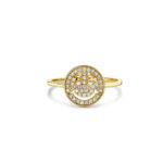 Swarish Jewels Gold & pave diamond small happy face silver ring