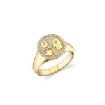 Swarish Jewels Gold & Diamond Small Disc Tricon Signet Silver Ring