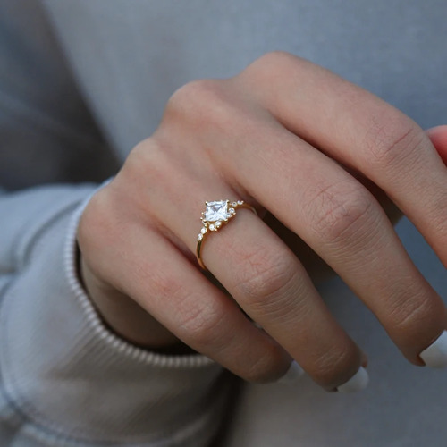 Swarish Jewels Princess Cut Engagement Silver Ring