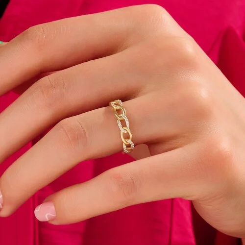 Swarish Jewels Diamond Pave Chain Silver Ring
