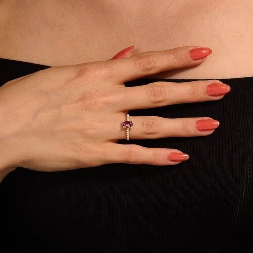Pink Rhodolite Oval Solitaire Silver Ring