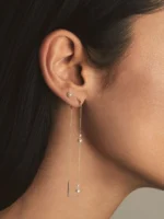 Kissing Double Pearl Long Threader Earrings