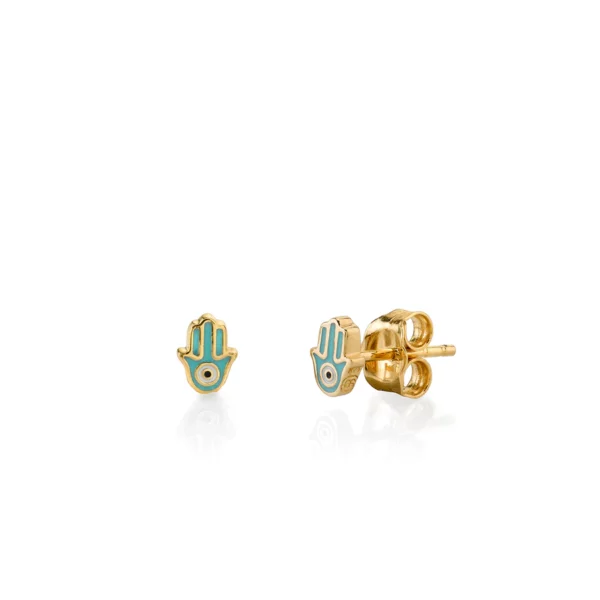 Turquoise Mini Enamel Hamsa Silver Stud