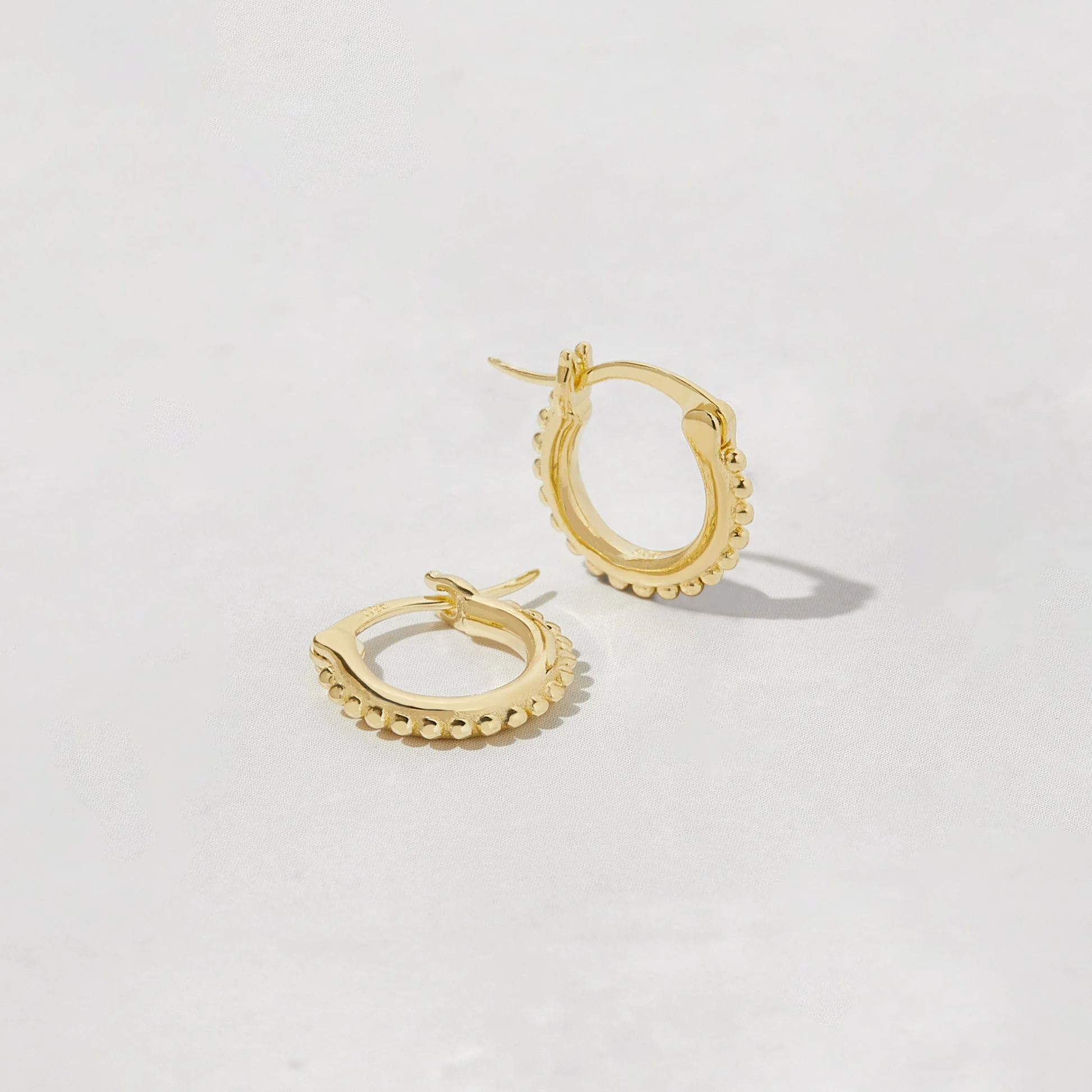 925 Silver Beaded Huggie Hoop Earrings - Image 8