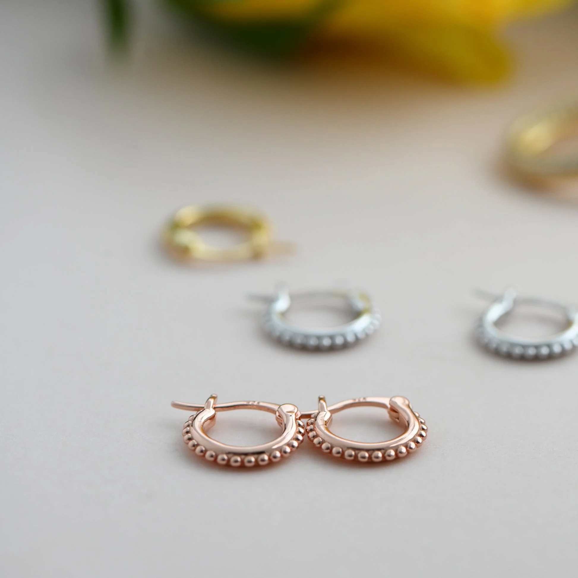 925 Silver Beaded Huggie Hoop Earrings - Image 2