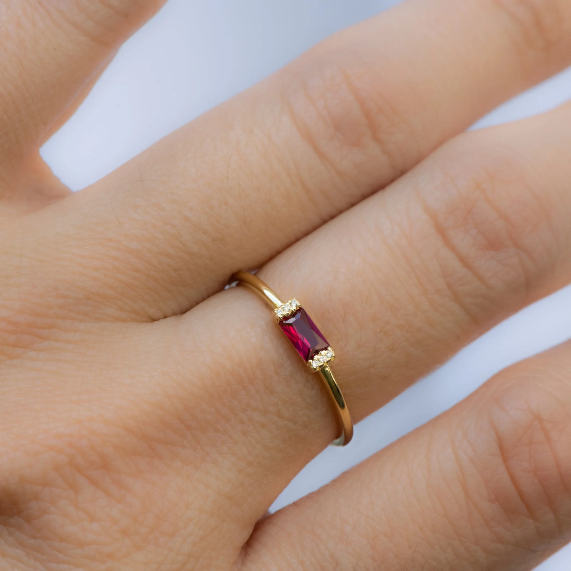 Swarish Jewels Ruby Simple Baguette Ring - Image 6