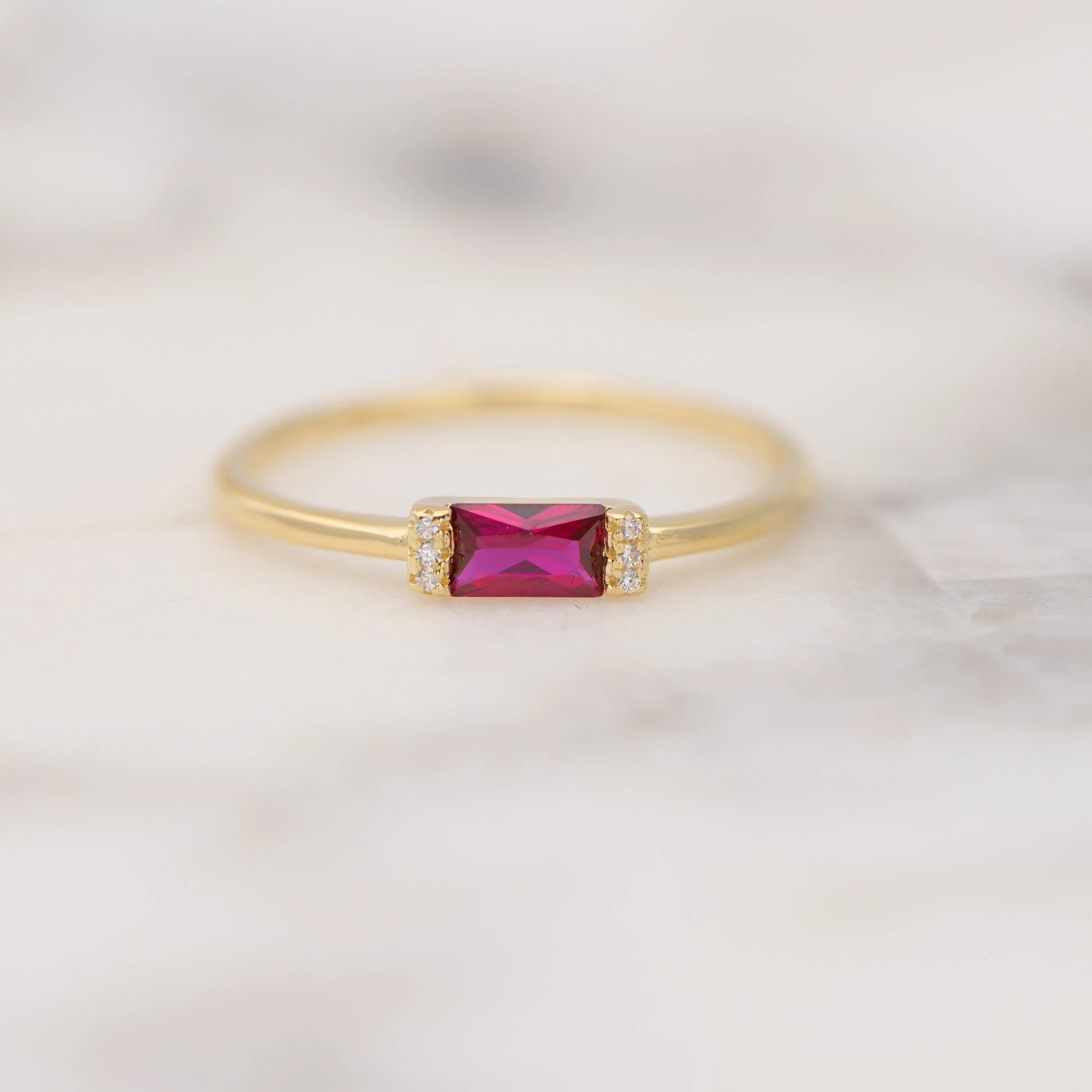Swarish Jewels Ruby Simple Baguette Ring - Image 5