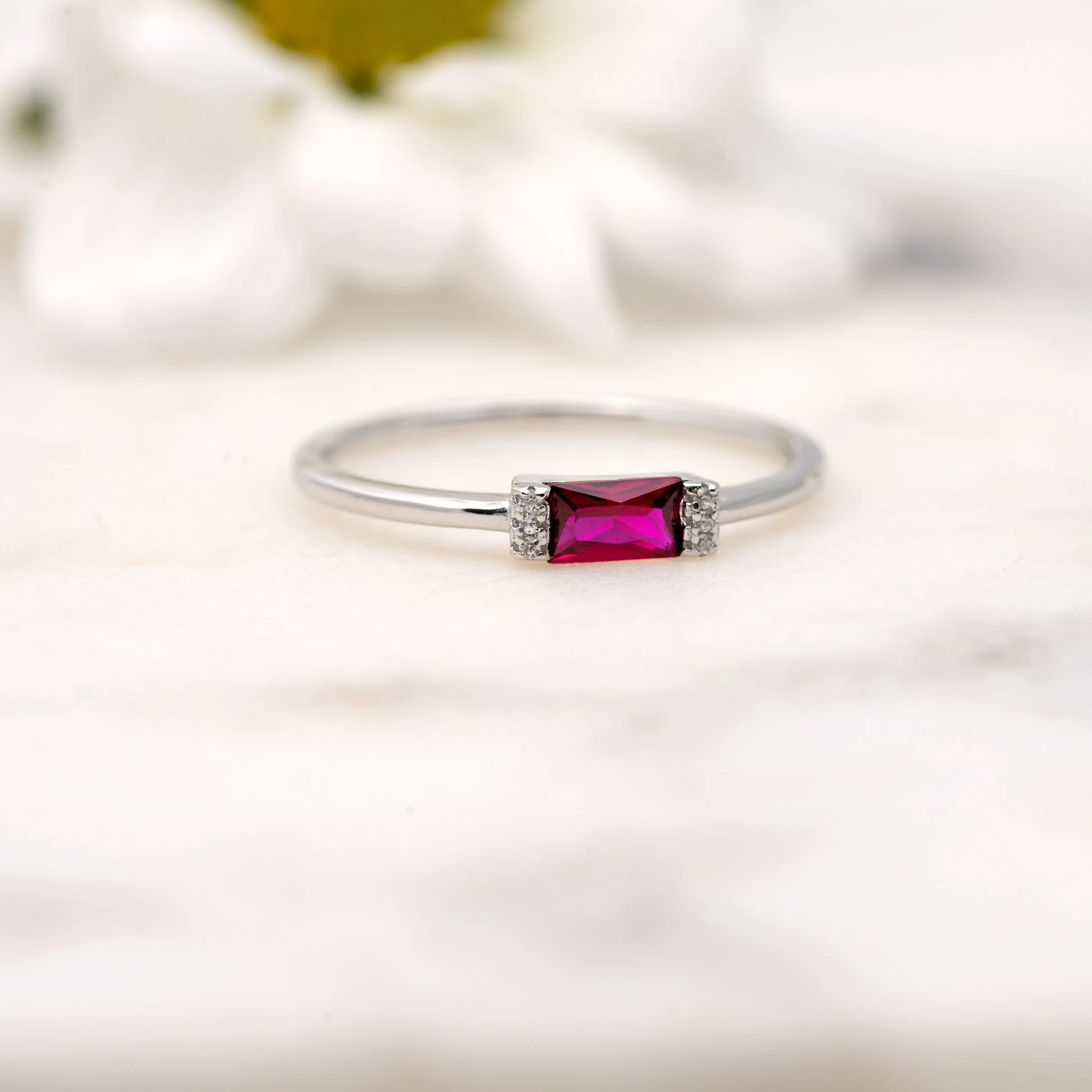 Swarish Jewels Ruby Simple Baguette Ring - Image 4
