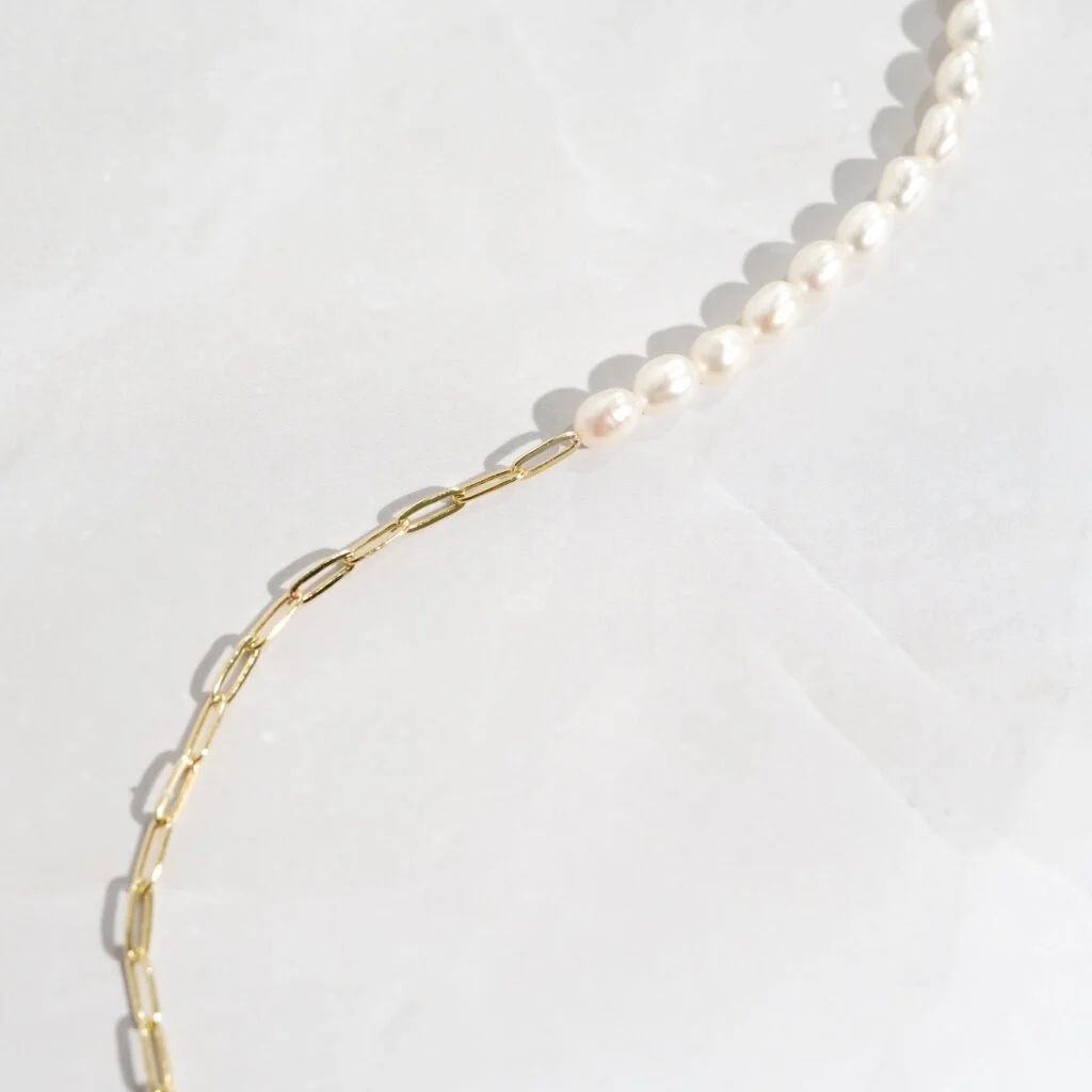 Half Freshwater Pearl & Paperclip Chain Necklace