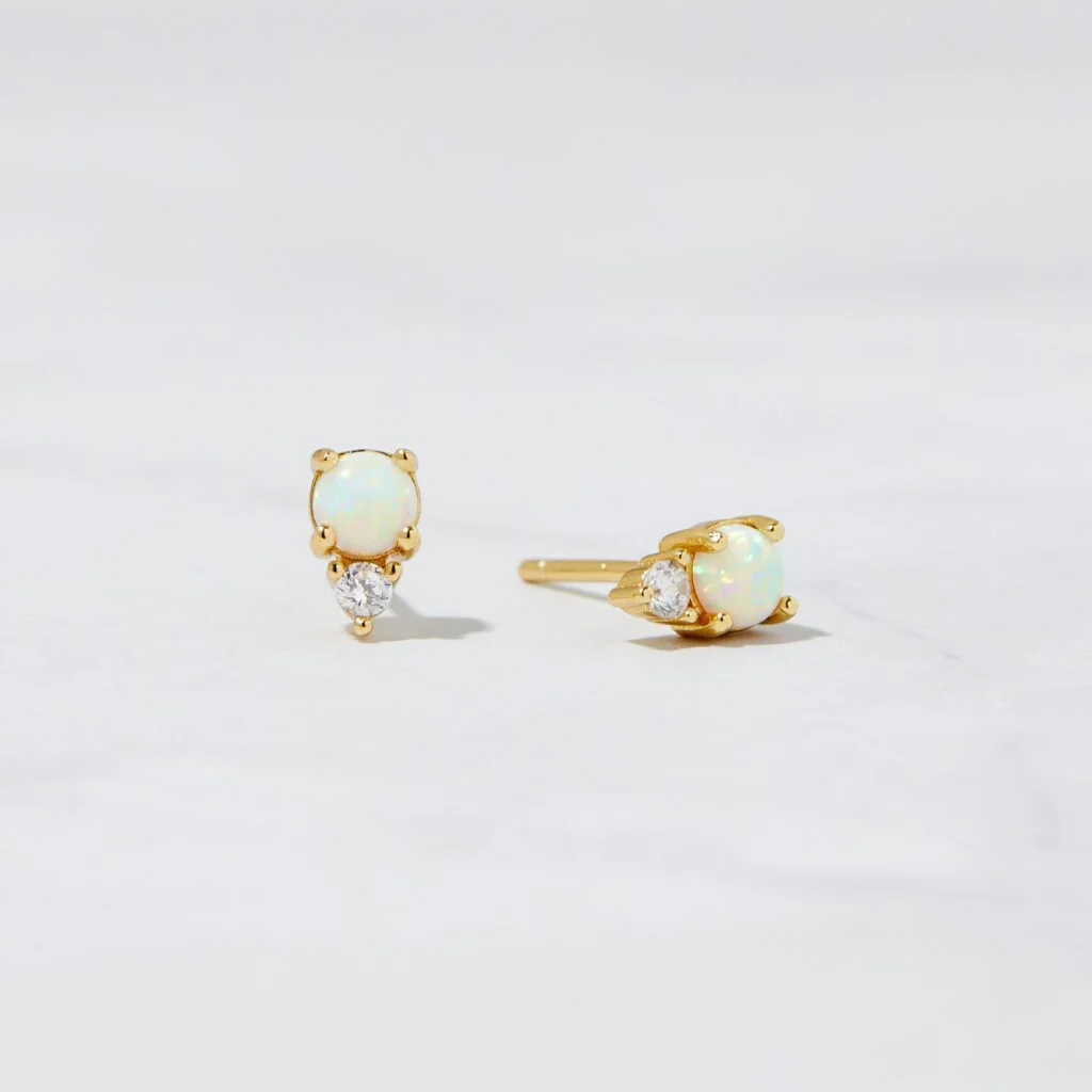 Opal & CZ Stud Earrings