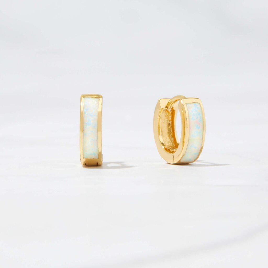 Opal Enamel Huggie Earrings