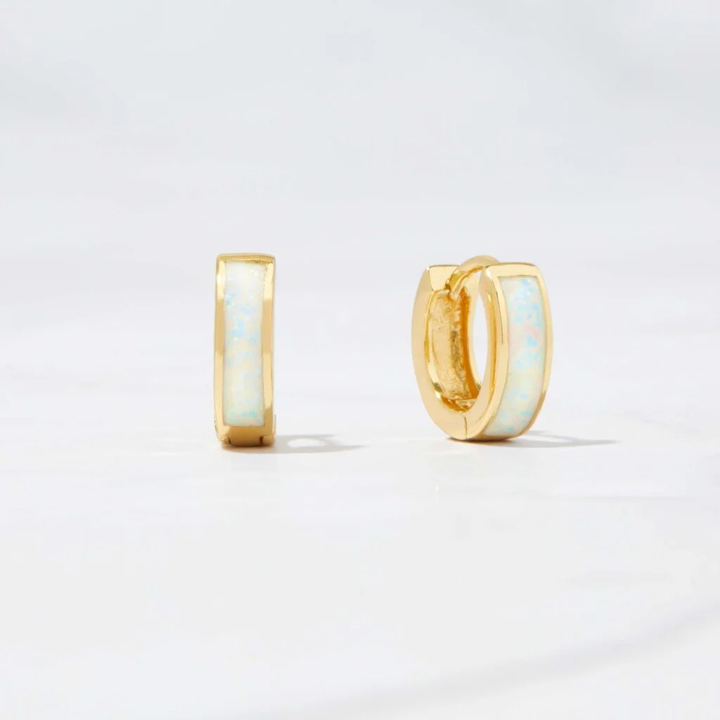 Opal Enamel Huggie Earrings