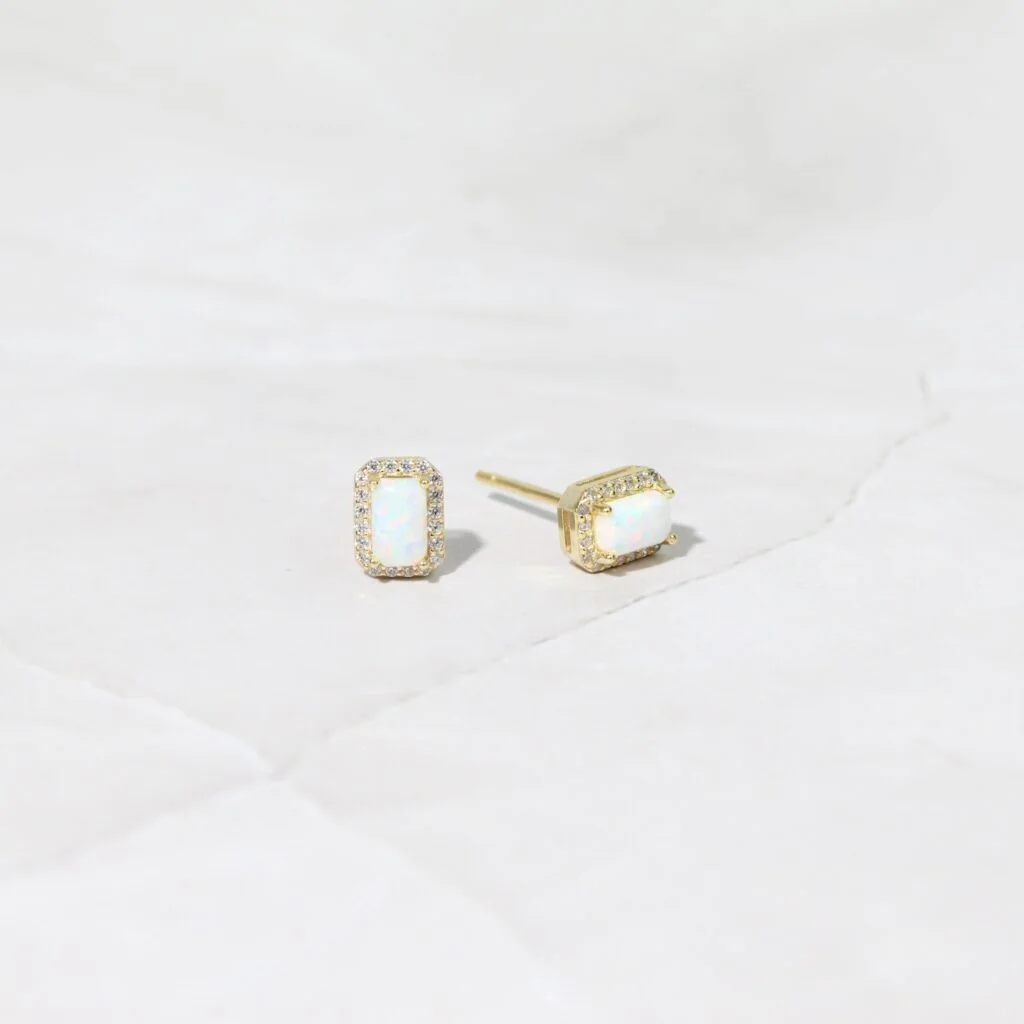 Opal Halo Baguette Studs