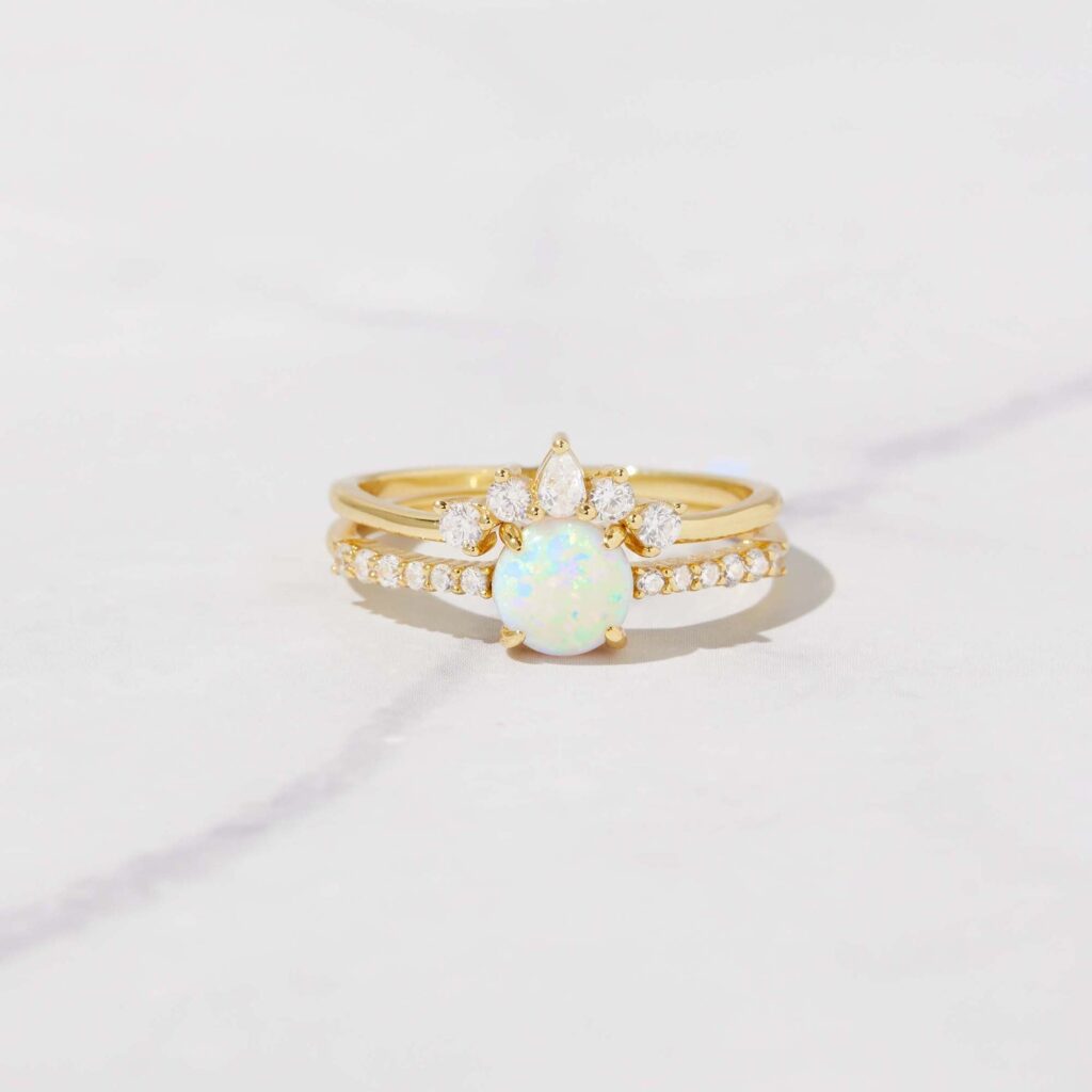 Opal Ring Set w Pave Band