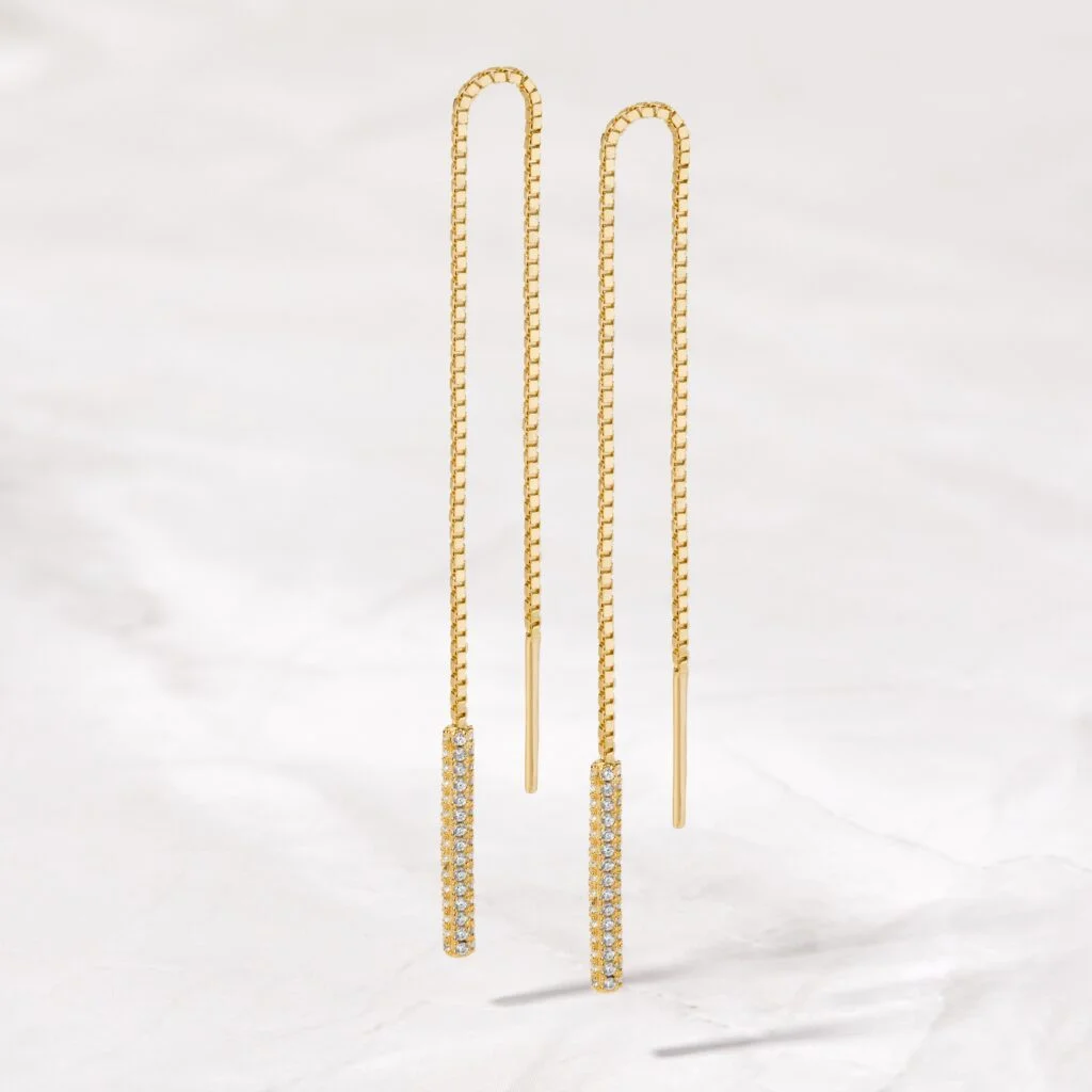 Pav Bar Threader Earrings