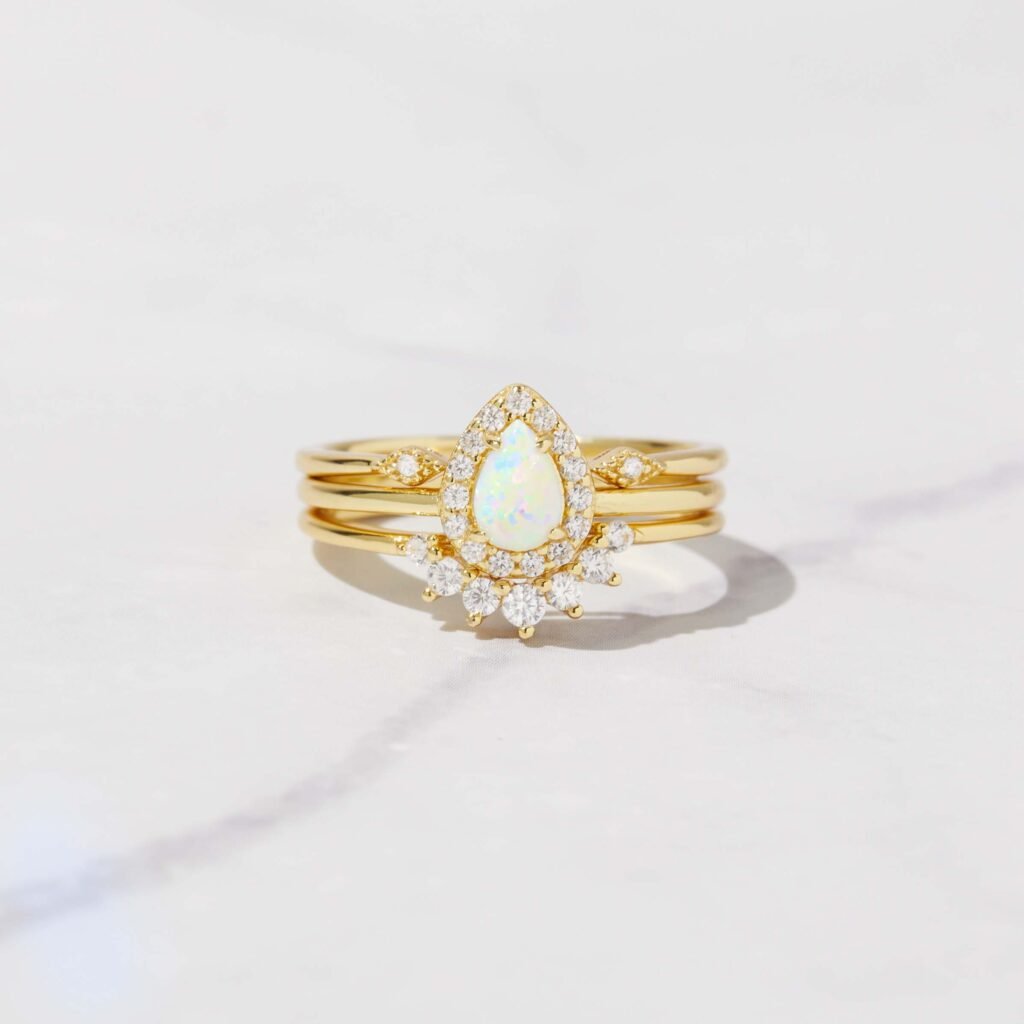 Pear Opal Ring Set
