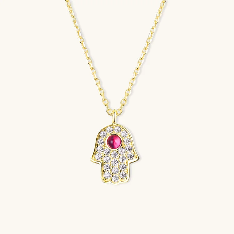 Ruby Hamsa Necklace