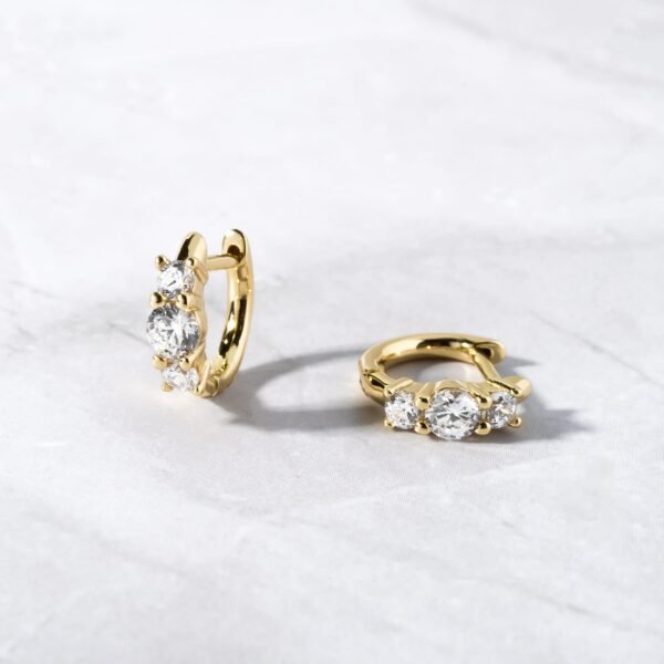 Three Stone Huggie Hoops