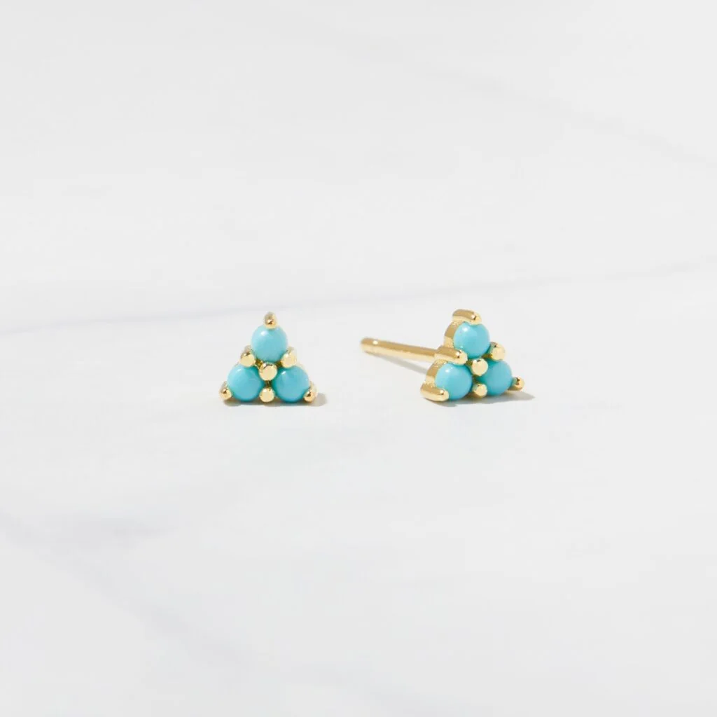Three Stone Turquoise Studs
