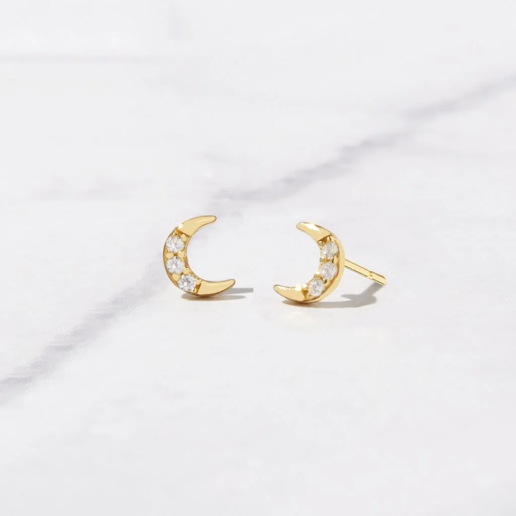 Tiny CZ Moon Studs