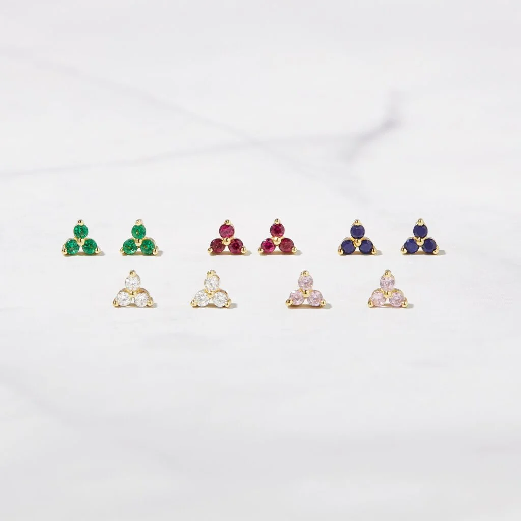 Tiny Ruby 3 Stone Studs