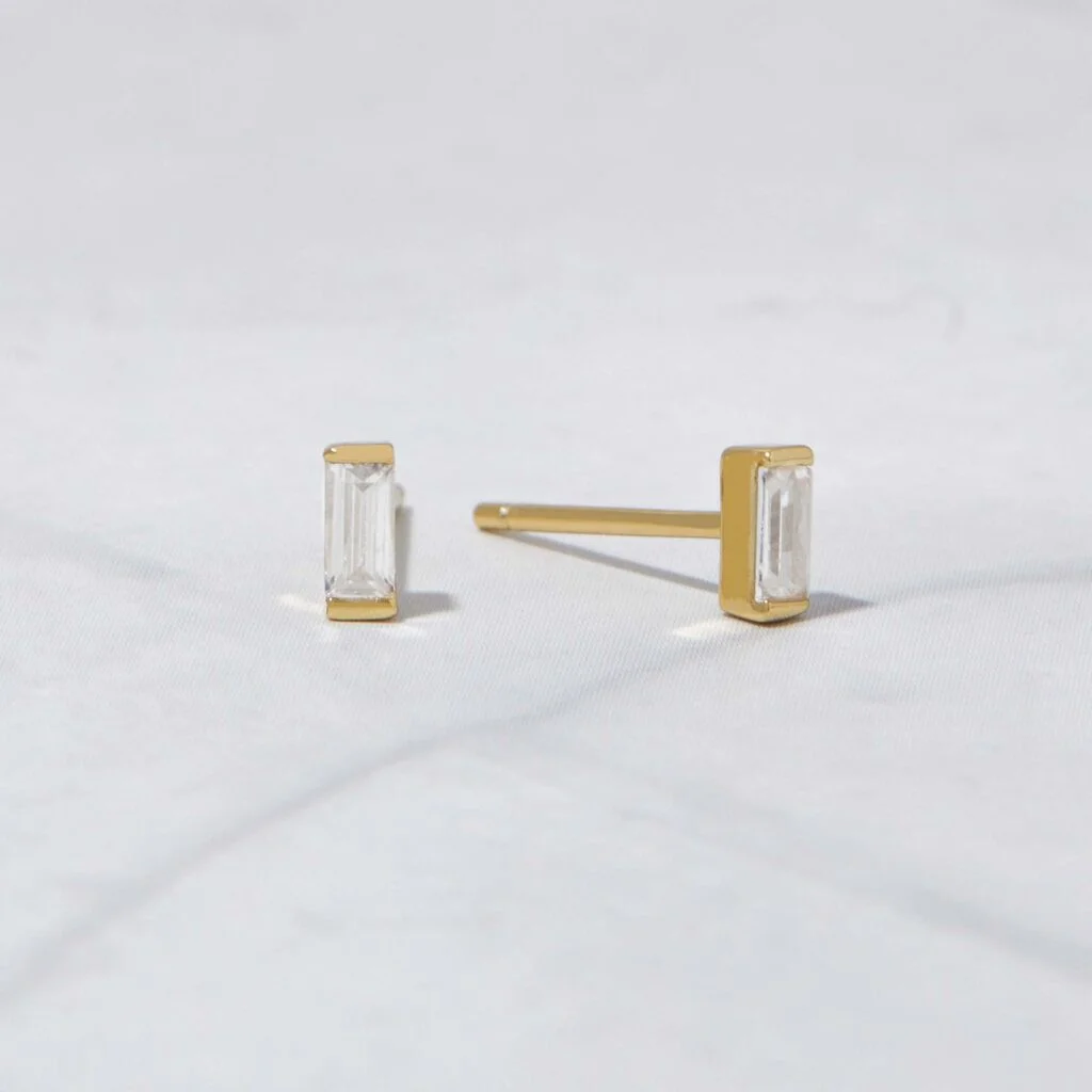 White CZ Baguette Stud Earrings